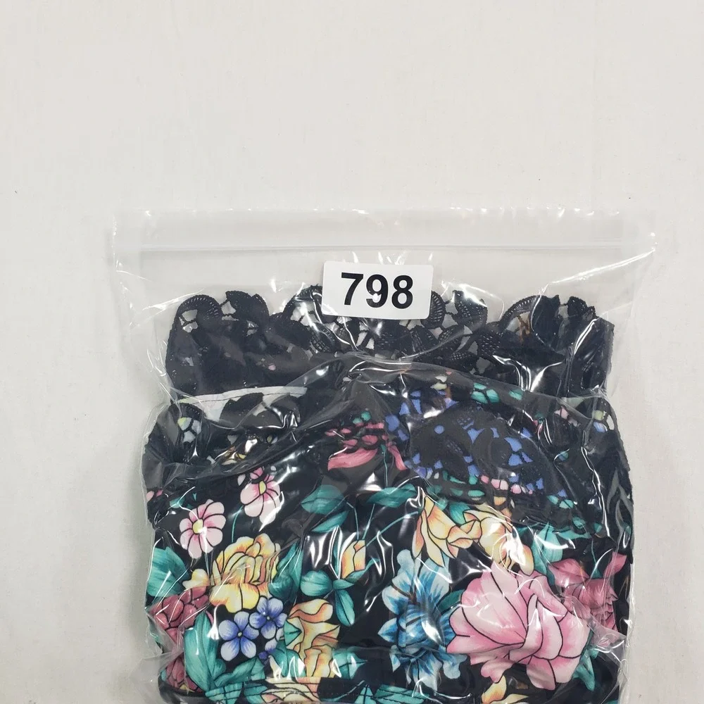 Time and Tru Womens Floral Lace Ruffle‎ Bikini Set L 12-14 Multi Color